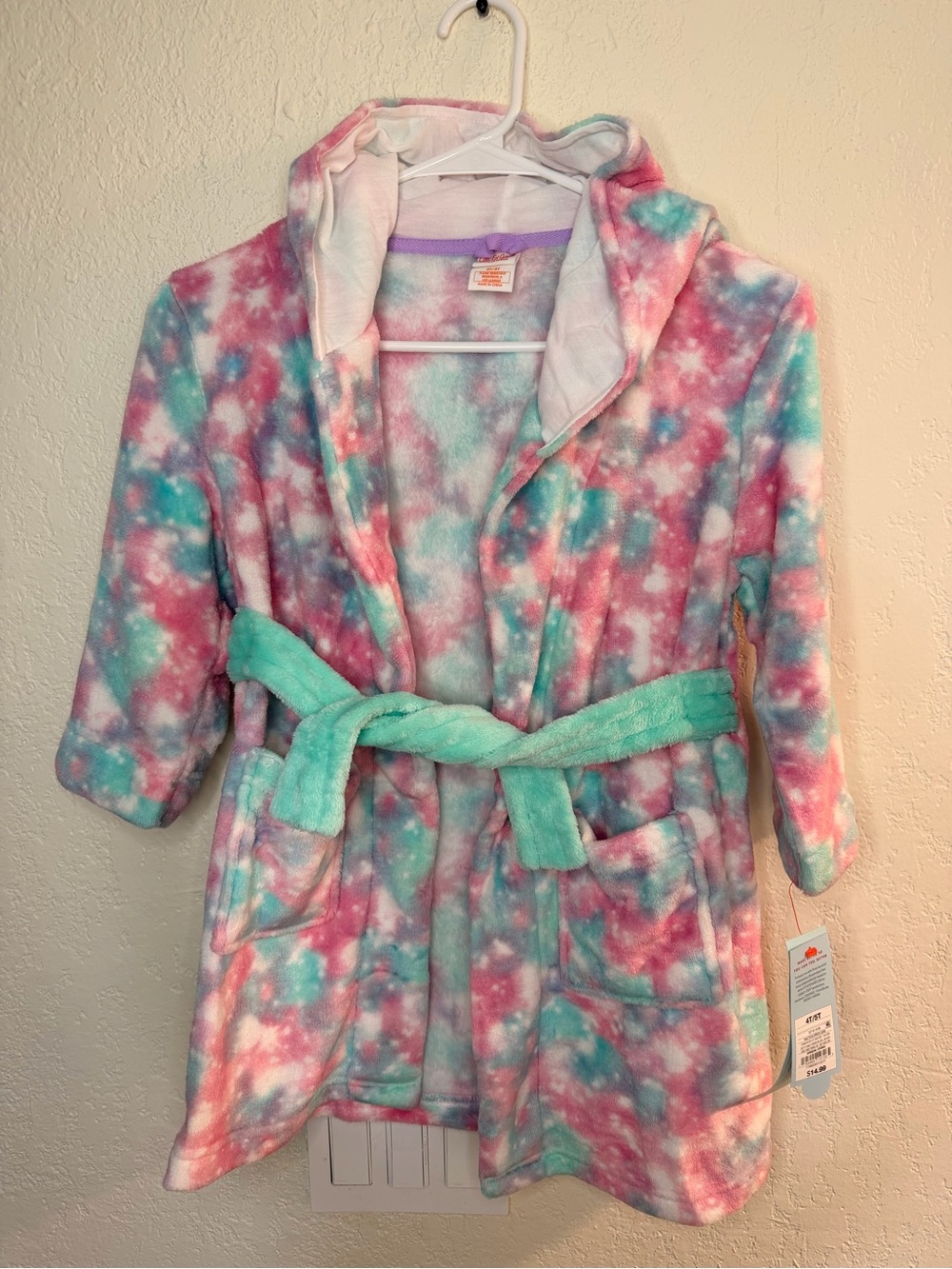Cat & Jack Girls Unicorn Hooded Bathrobe Pink & Green